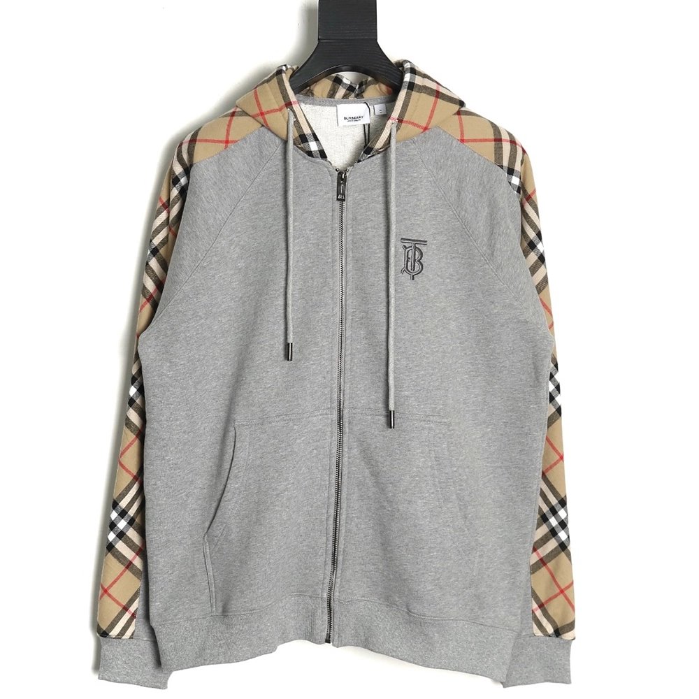 Burberry embroidered TB check patchwork zipup sweatshirt,Cheap Replica Reps Burberry