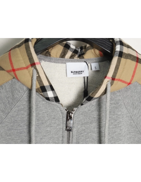 Burberry embroidered TB check patchwork zipup sweatshirt,Cheap Replica Reps Burberry