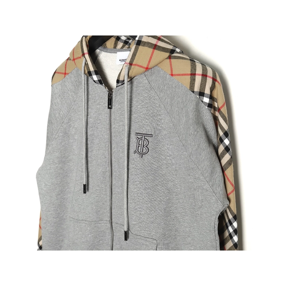 Burberry embroidered TB check patchwork zipup sweatshirt,Cheap Replica Reps Burberry