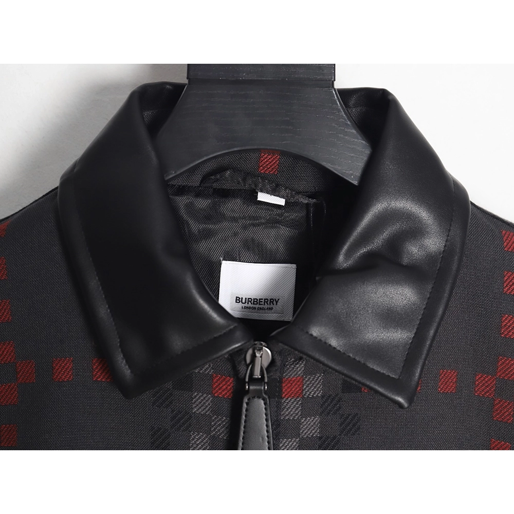 Burberry Pixel Check Wool Blend Harrington Leather Jacket,Cheap Replica Reps Burberry