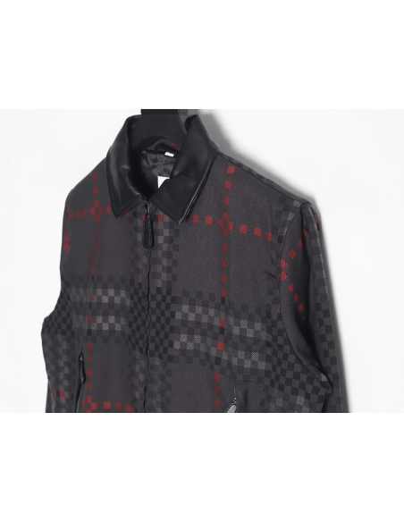 Burberry Pixel Check Wool Blend Harrington Leather Jacket,Cheap Replica Reps Burberry