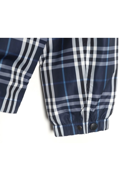Burberry Blue and White Check Hooded Jacket,Cheap Replica Reps Burberry