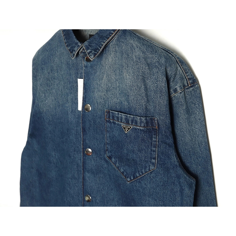 Prada pocket triangle logo denim shirt jacket,Cheap Replica Reps Prada