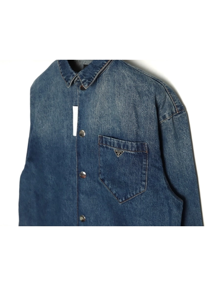 Prada pocket triangle logo denim shirt jacket,Cheap Replica Reps Prada