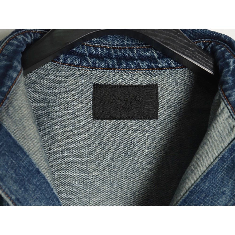 Prada pocket triangle logo denim shirt jacket,Cheap Replica Reps Prada