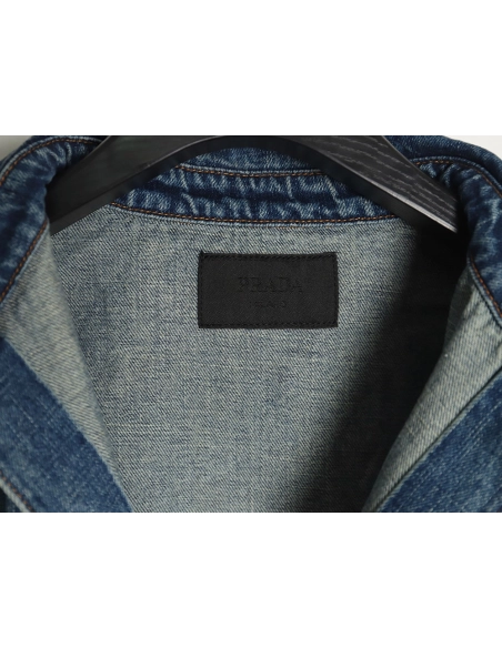 Prada pocket triangle logo denim shirt jacket,Cheap Replica Reps Prada