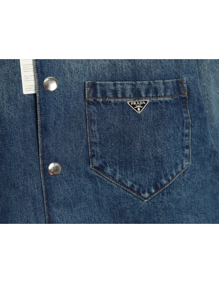Prada pocket triangle logo denim shirt jacket,Cheap Replica Reps Prada