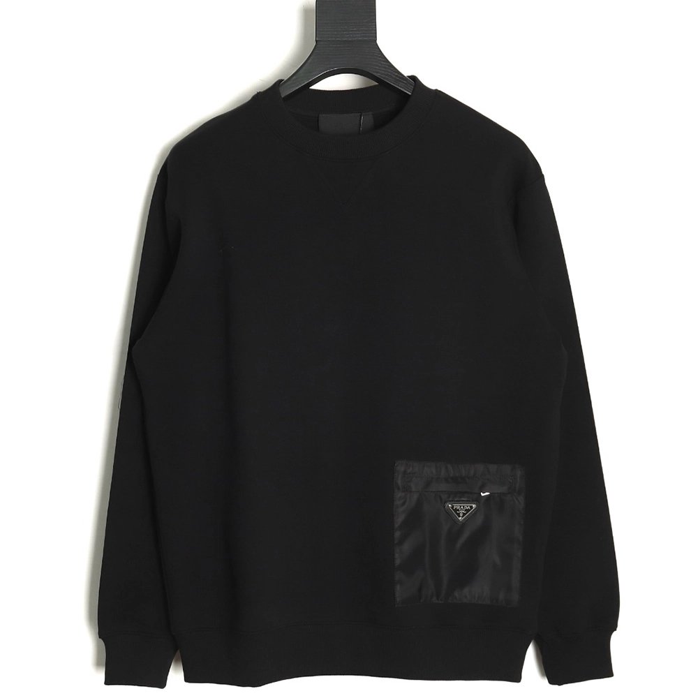 Prada triangle logo pocket crew neck sweatshirt TSK1,Cheap Replica Reps Prada