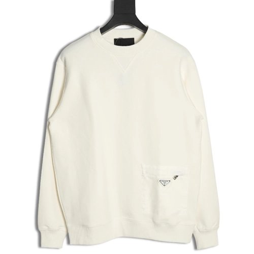 Prada triangle logo pocket crew neck sweatshirt,Cheap Replica Reps Prada