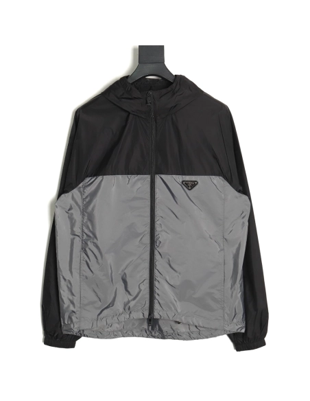 Prada black and grey patchwork hooded jacket,Cheap Replica Reps Prada