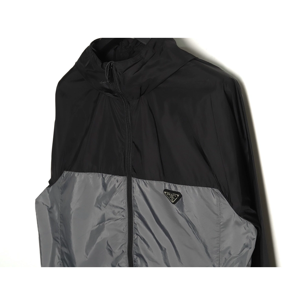 Prada black and grey patchwork hooded jacket,Cheap Replica Reps Prada