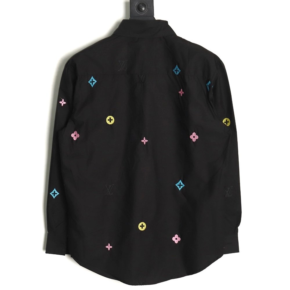 Louis Vuitton Colorful Monogram Embroidered Denim Pocket Shirt TSK1,Cheap Replica Reps Louis Vuitton