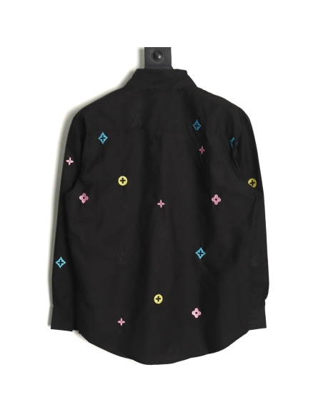 Louis Vuitton Colorful Monogram Embroidered Denim Pocket Shirt TSK1,Cheap Replica Reps Louis Vuitton
