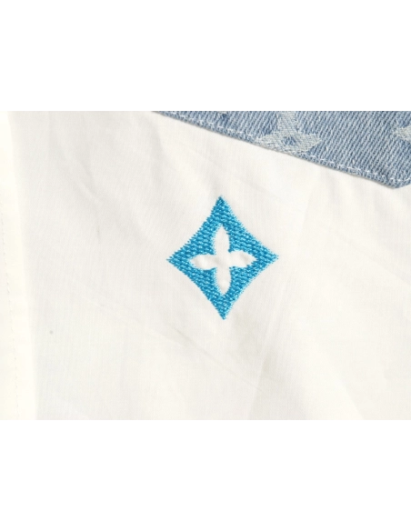 Louis Vuitton Colorful Monogram Embroidered Denim Pocket Shirt,Cheap Replica Reps Louis Vuitton