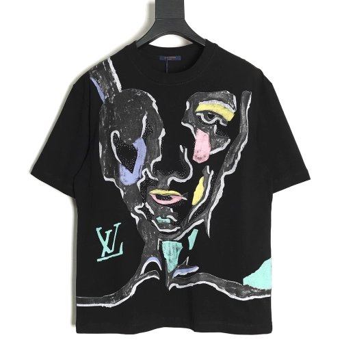 Louis Vuitton face sketch print short sleeves TSK1,Cheap Replica Reps Louis Vuitton