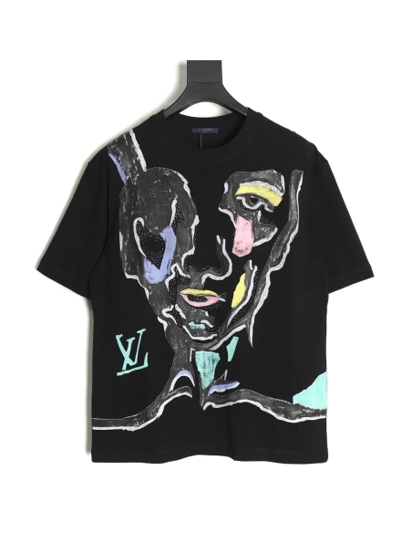 Louis Vuitton face sketch print short sleeves TSK1,Cheap Replica Reps Louis Vuitton