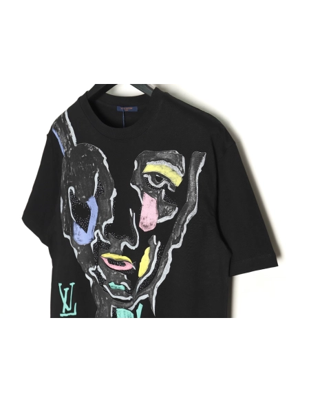 Louis Vuitton face sketch print short sleeves TSK1,Cheap Replica Reps Louis Vuitton