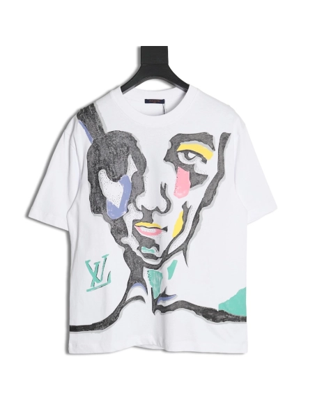 Louis Vuitton face sketch print short sleeves,Cheap Replica Reps Louis Vuitton