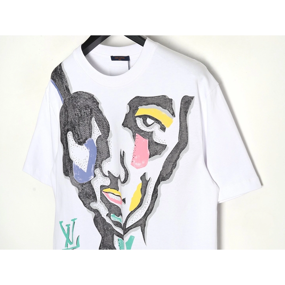 Louis Vuitton face sketch print short sleeves,Cheap Replica Reps Louis Vuitton