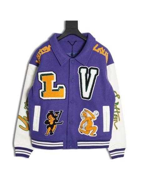 Louis vuitton baseball jacket with lettering logo TSK2,Cheap Replica Reps Louis Vuitton