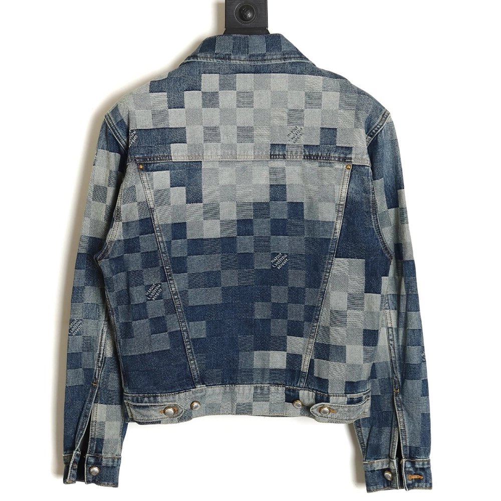 Louis Vuitton Mosaic Checkerboard Denim Jacket SXL,Cheap Replica Reps Louis Vuitton