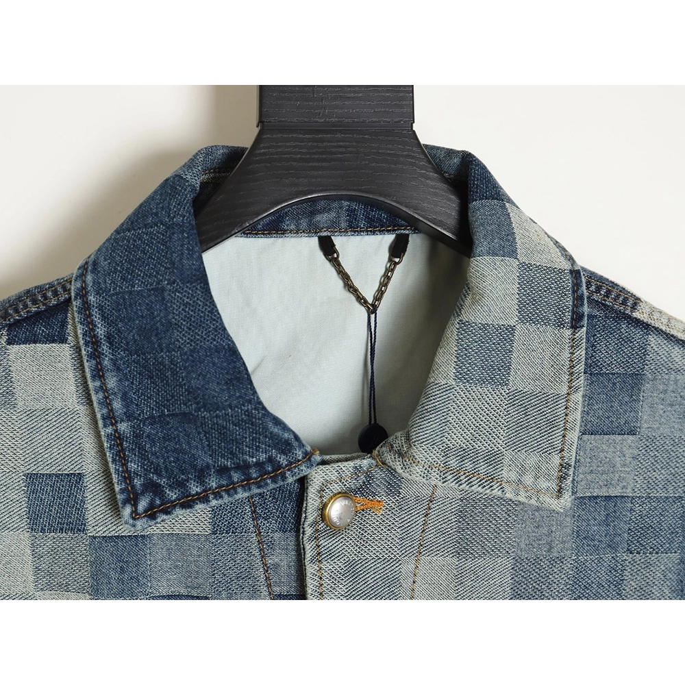 Louis Vuitton Mosaic Checkerboard Denim Jacket SXL,Cheap Replica Reps Louis Vuitton