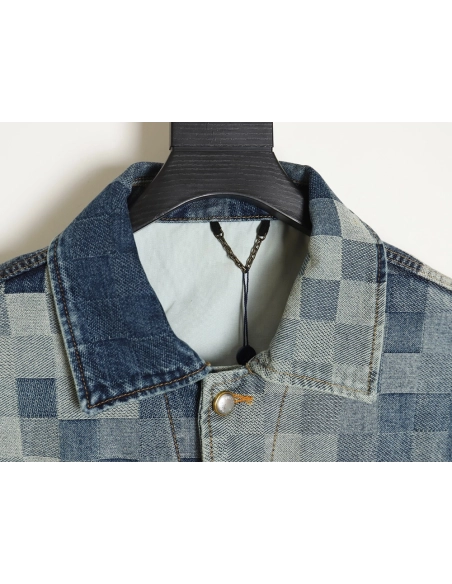 Louis Vuitton Mosaic Checkerboard Denim Jacket SXL,Cheap Replica Reps Louis Vuitton