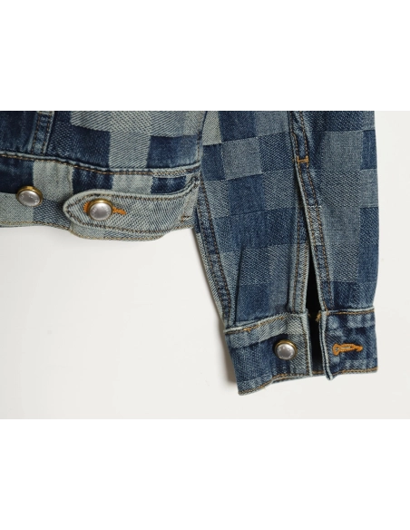 Louis Vuitton Mosaic Checkerboard Denim Jacket SXL,Cheap Replica Reps Louis Vuitton