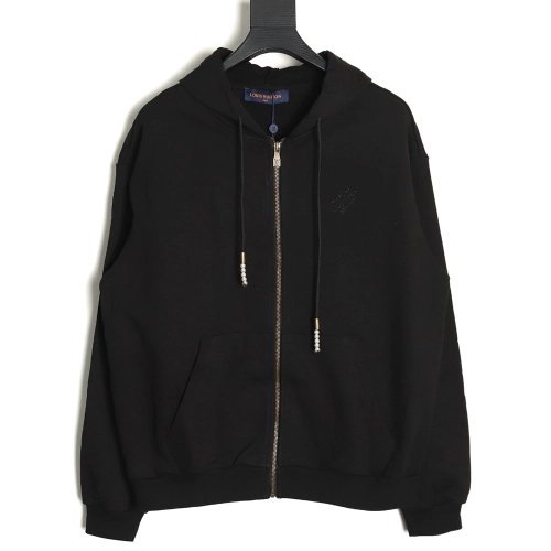 Louis Vuitton drawstring beaded hooded zipup sweatshirt,Cheap Replica Reps Louis Vuitton