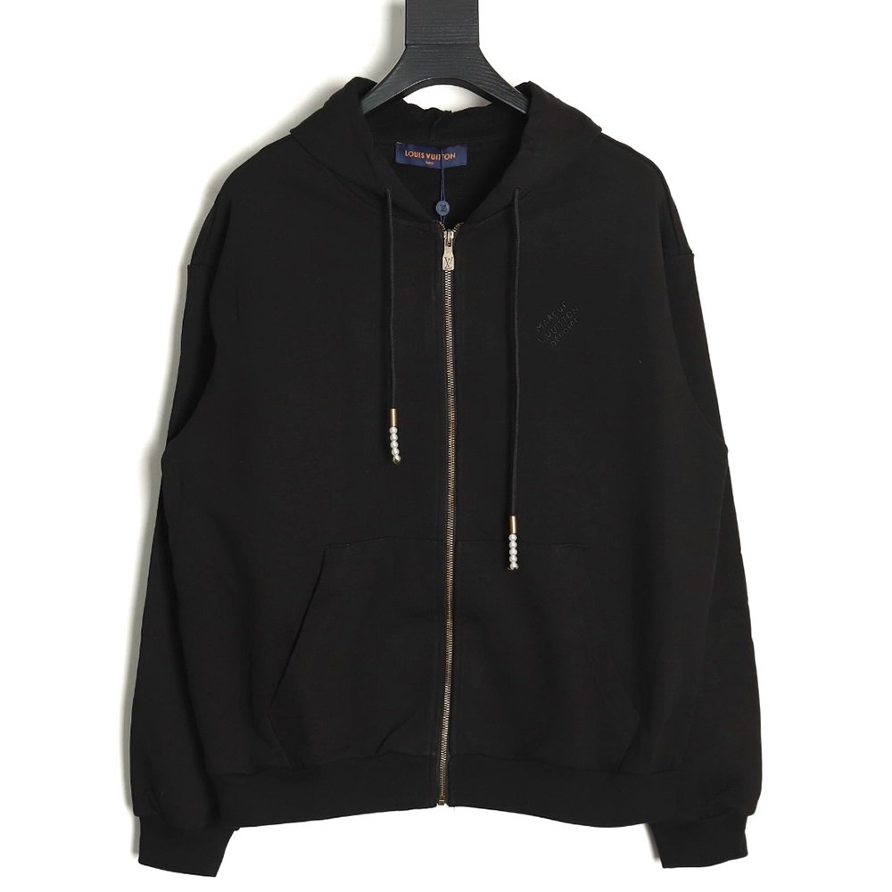 Louis Vuitton drawstring beaded hooded zipup sweatshirt,Cheap Replica Reps Louis Vuitton