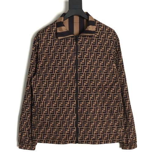 Fendi allover print reversible standup collar jacket TSK1 SXL,Cheap Replica Reps Fendi
