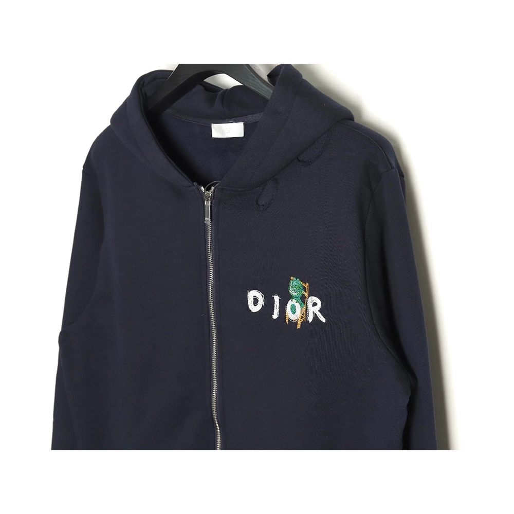 Dior Little Dinosaur Ripped Hooded ZipUp Sweatshirt,Cheap Replica Reps Dior