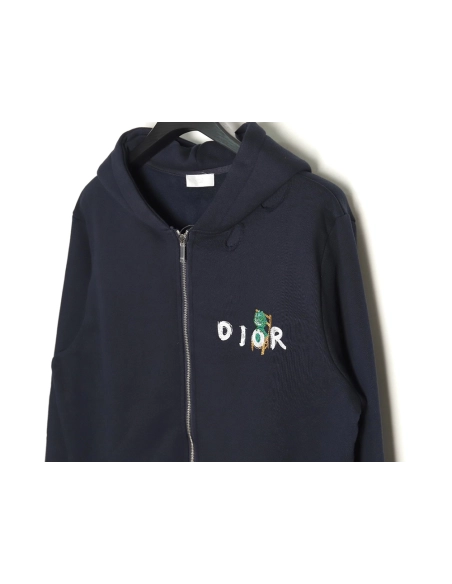 Dior Little Dinosaur Ripped Hooded ZipUp Sweatshirt,Cheap Replica Reps Dior