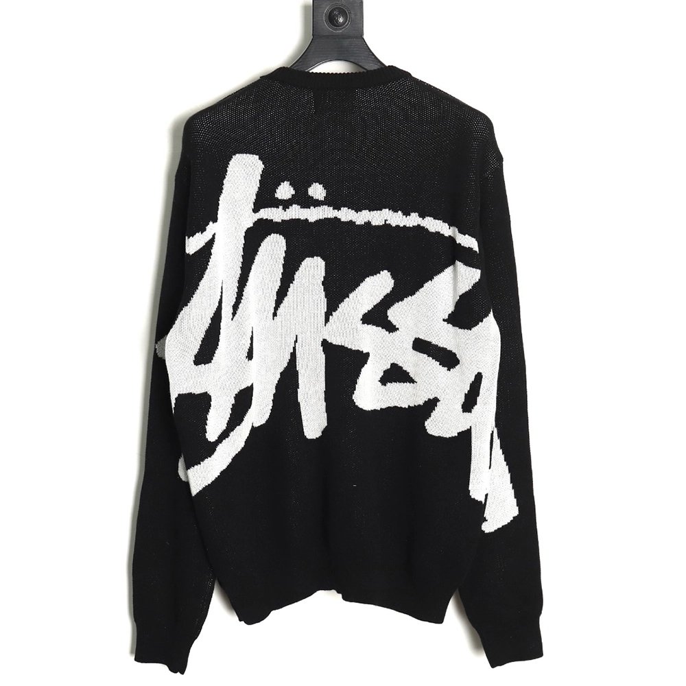 Stussy all over large logo letters knitted round neck sweater TSK1,Cheap Replica Reps Stussy