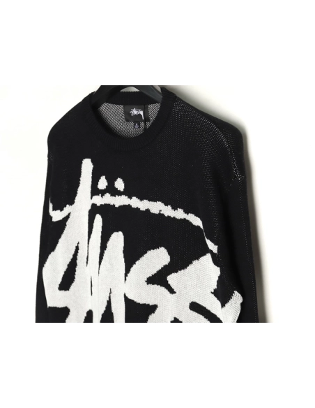 Stussy all over large logo letters knitted round neck sweater TSK1,Cheap Replica Reps Stussy