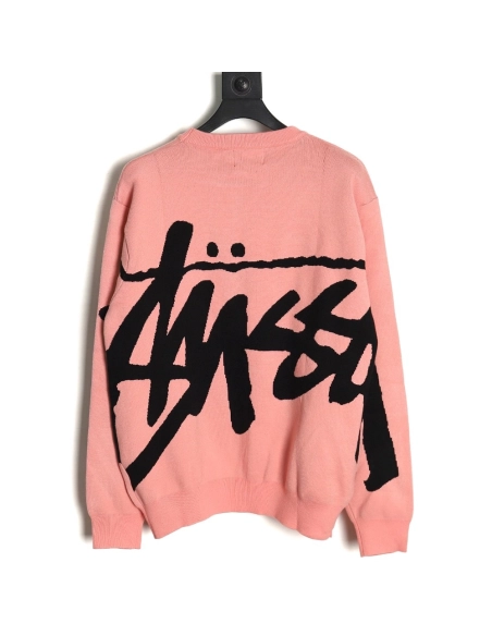 Stussy all over large logo letters knitted round neck sweater,Cheap Replica Reps Stussy