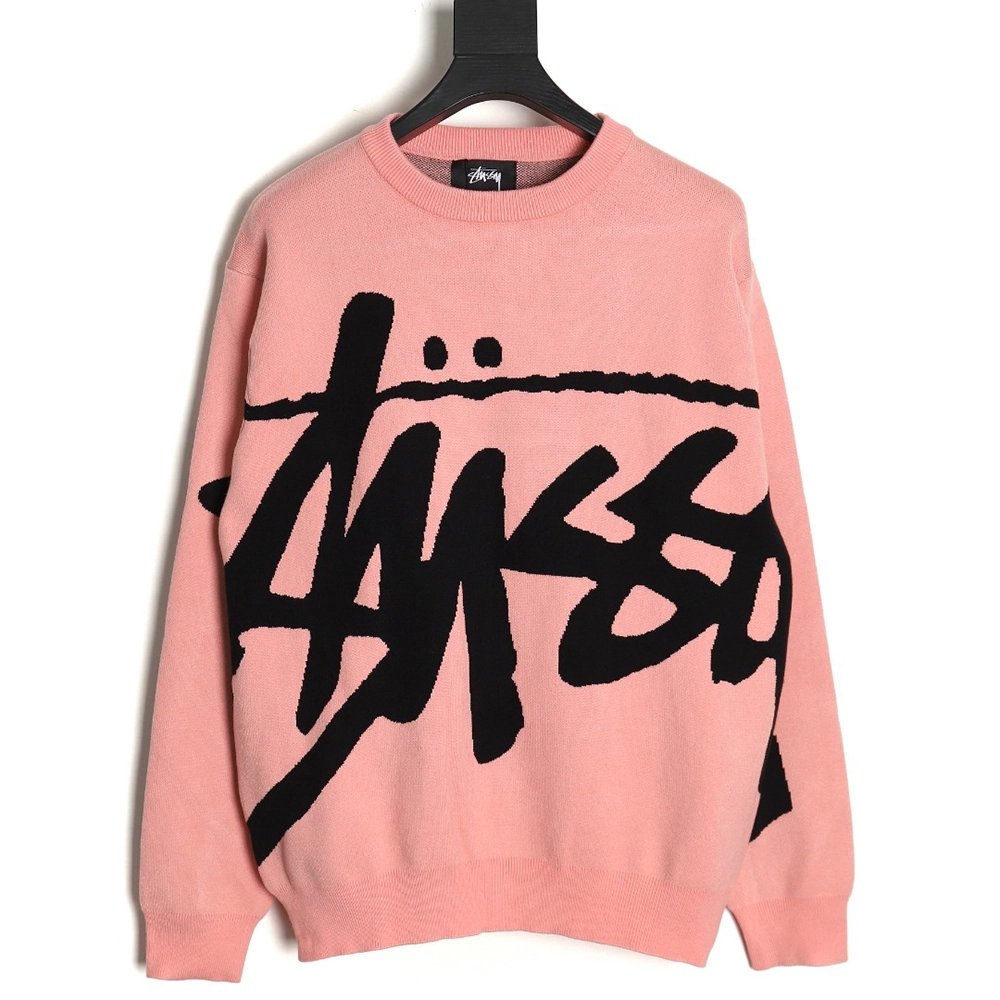 Stussy all over large logo letters knitted round neck sweater,Cheap Replica Reps Stussy