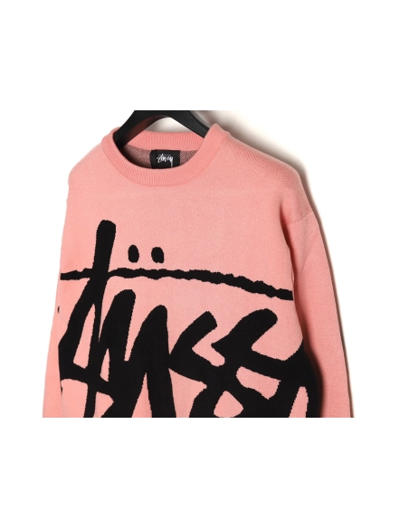 Stussy all over large logo letters knitted round neck sweater,Cheap Replica Reps Stussy