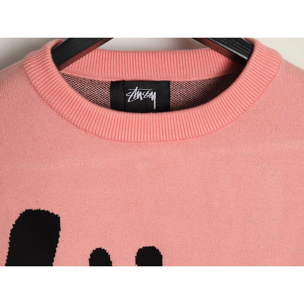 Stussy all over large logo letters knitted round neck sweater,Cheap Replica Reps Stussy