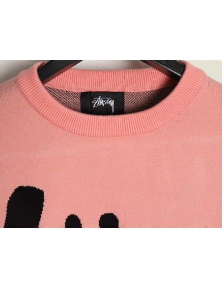 Stussy all over large logo letters knitted round neck sweater,Cheap Replica Reps Stussy