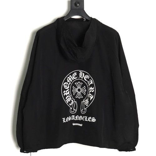 Chrome Hearts diagonal zip horseshoe print trench coat,Cheap Replica Reps Chrome Hearts