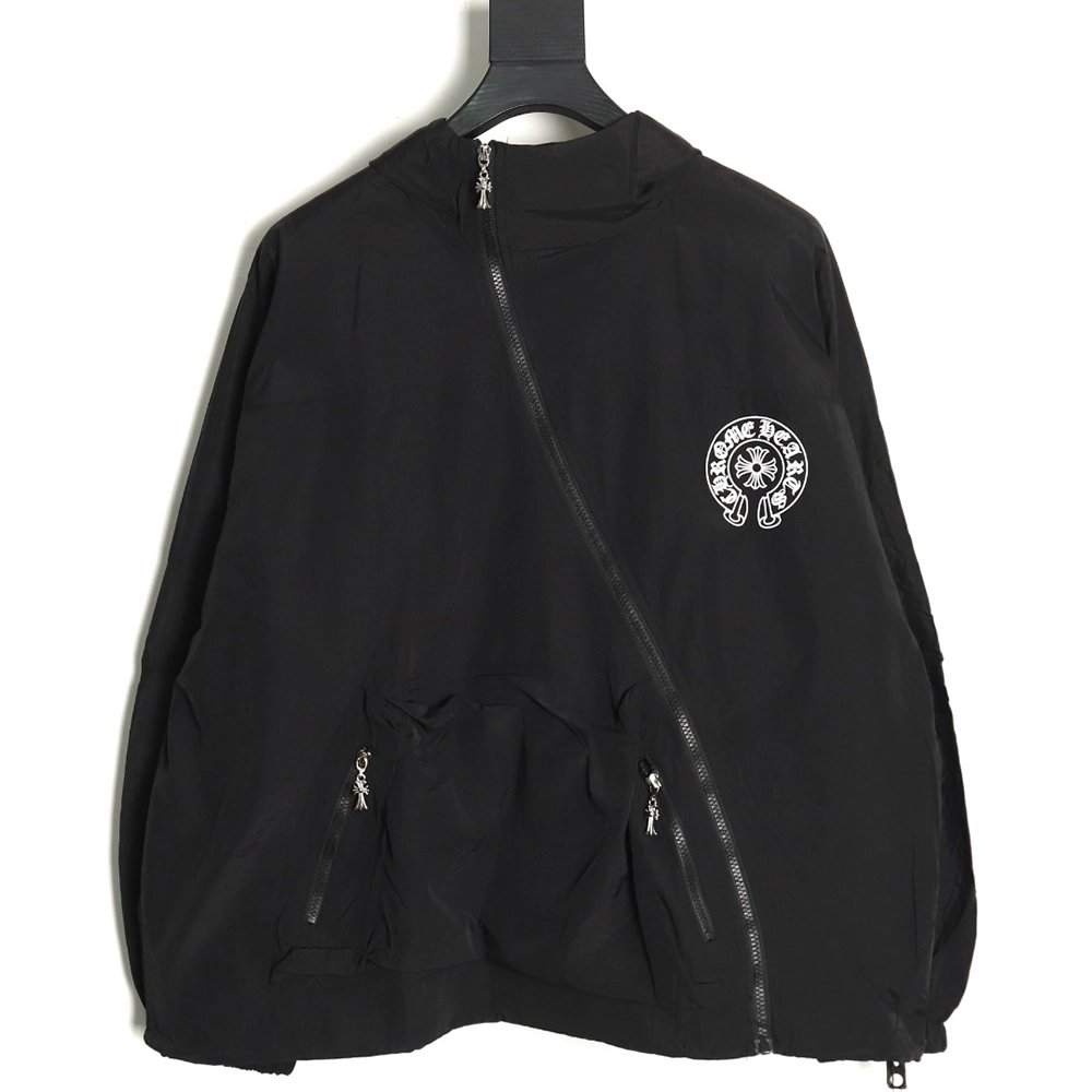 Chrome Hearts diagonal zip horseshoe print trench coat,Cheap Replica Reps Chrome Hearts