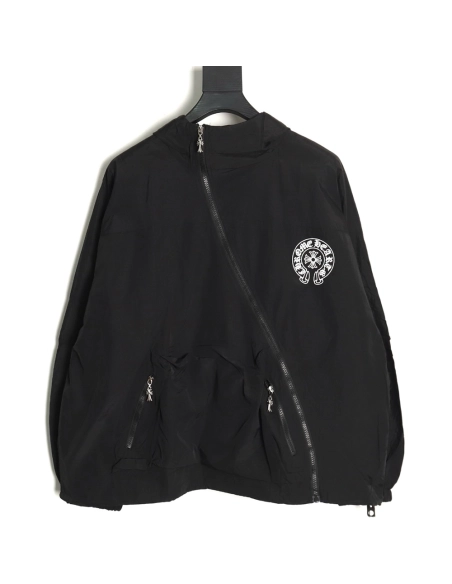 Chrome Hearts diagonal zip horseshoe print trench coat,Cheap Replica Reps Chrome Hearts