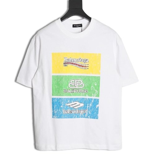 Balenciaga Square 3 Logo Print Short Sleeve,Cheap Replica Reps Balenciaga