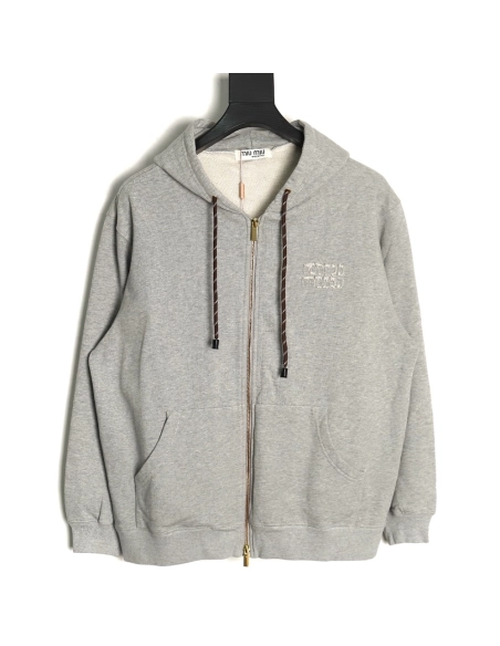 Miu Miu patch embroidered lettering zipup jacket,Cheap Replica Reps Miu Miu