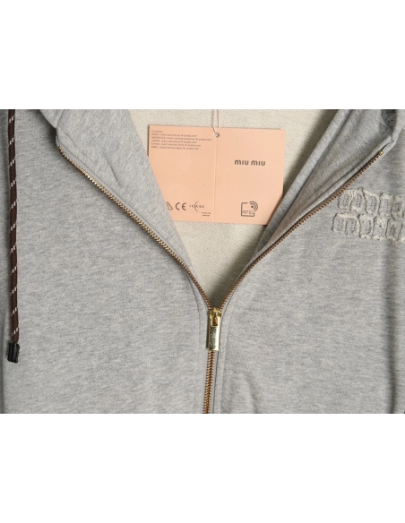 Miu Miu patch embroidered lettering zipup jacket,Cheap Replica Reps Miu Miu