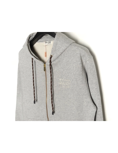 Miu Miu patch embroidered lettering zipup jacket,Cheap Replica Reps Miu Miu