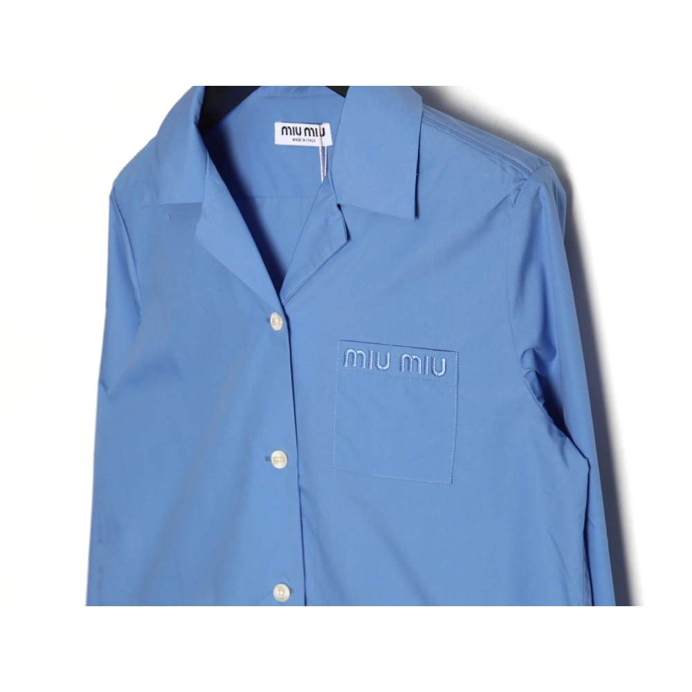 Miu Miu Pocket Lettering Embroidered Poplin Shirt TSK1,Cheap Replica Reps Miu Miu