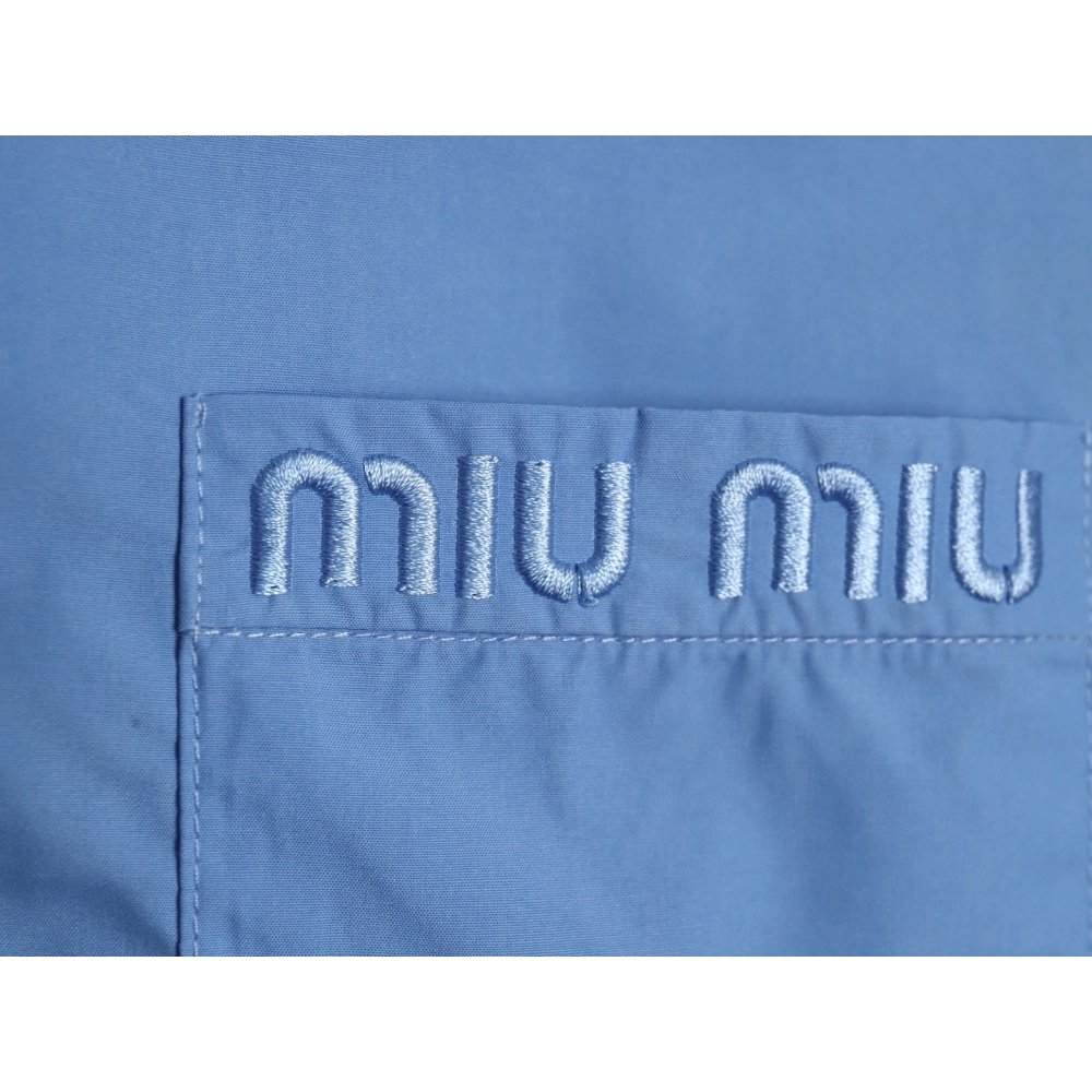 Miu Miu Pocket Lettering Embroidered Poplin Shirt TSK1,Cheap Replica Reps Miu Miu