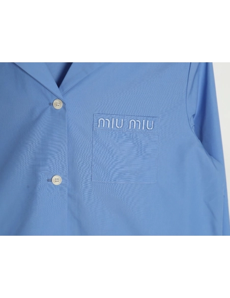 Miu Miu Pocket Lettering Embroidered Poplin Shirt TSK1,Cheap Replica Reps Miu Miu